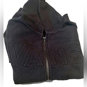 Vans “Off The Wall” Black Raised logo zip up hooded sweatshirt boys size medium